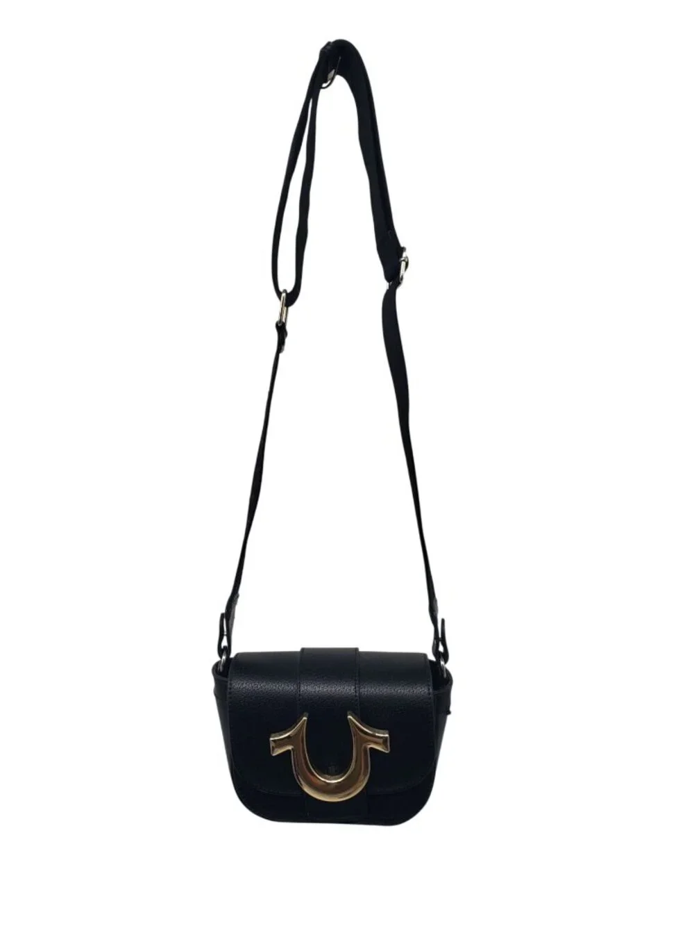 True Religion Crossbody Bag Purse Black Gold Horse Shoe